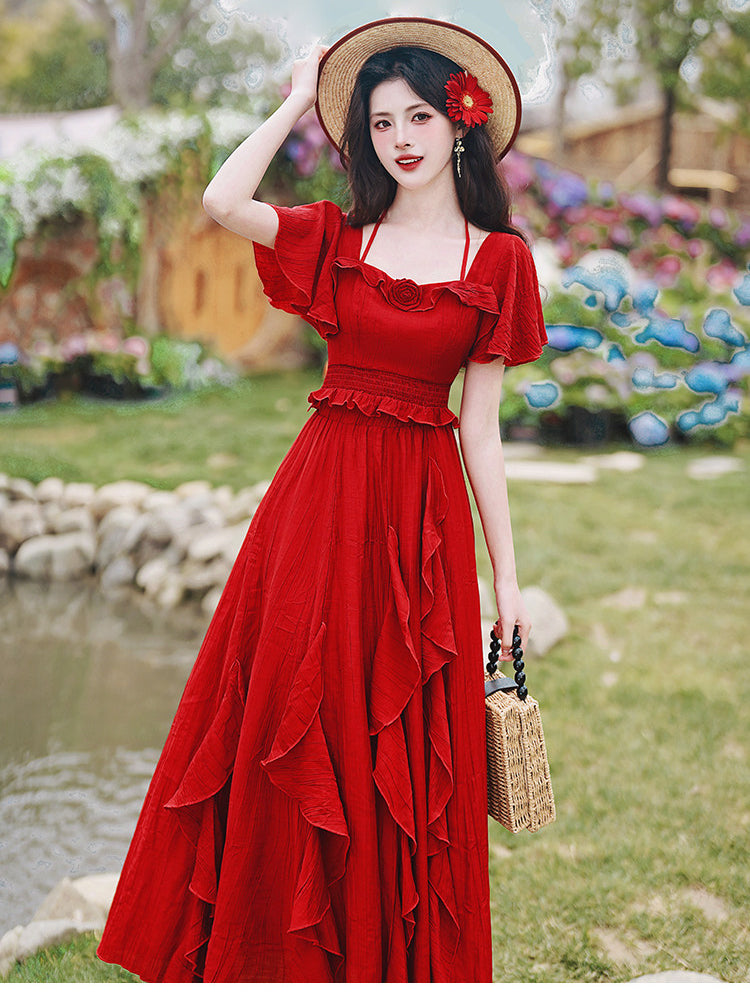 French Square Neck Ruffle Dress(Top+Skirt) - Image 8