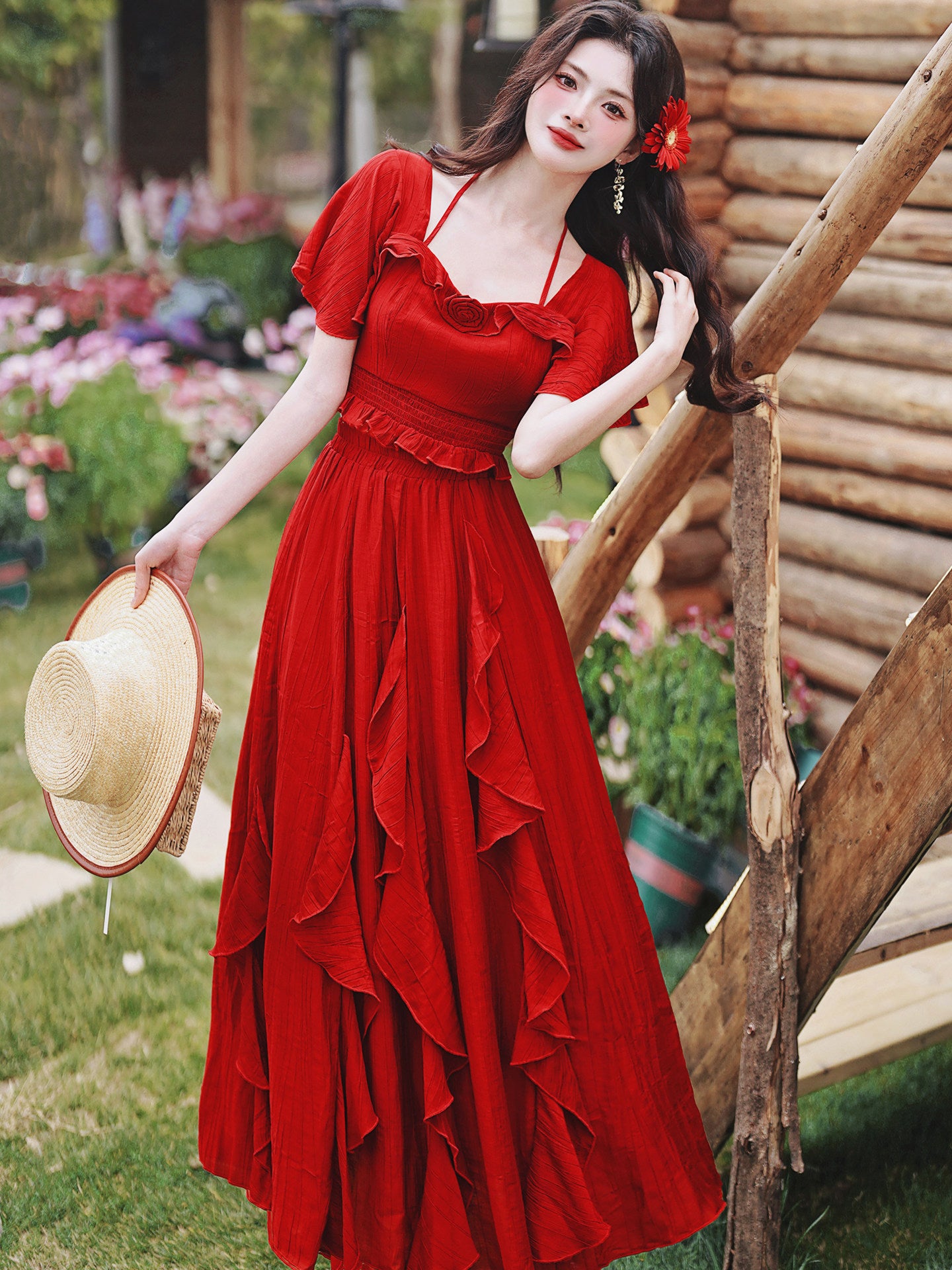 French Square Neck Ruffle Dress(Top+Skirt) - Image 5