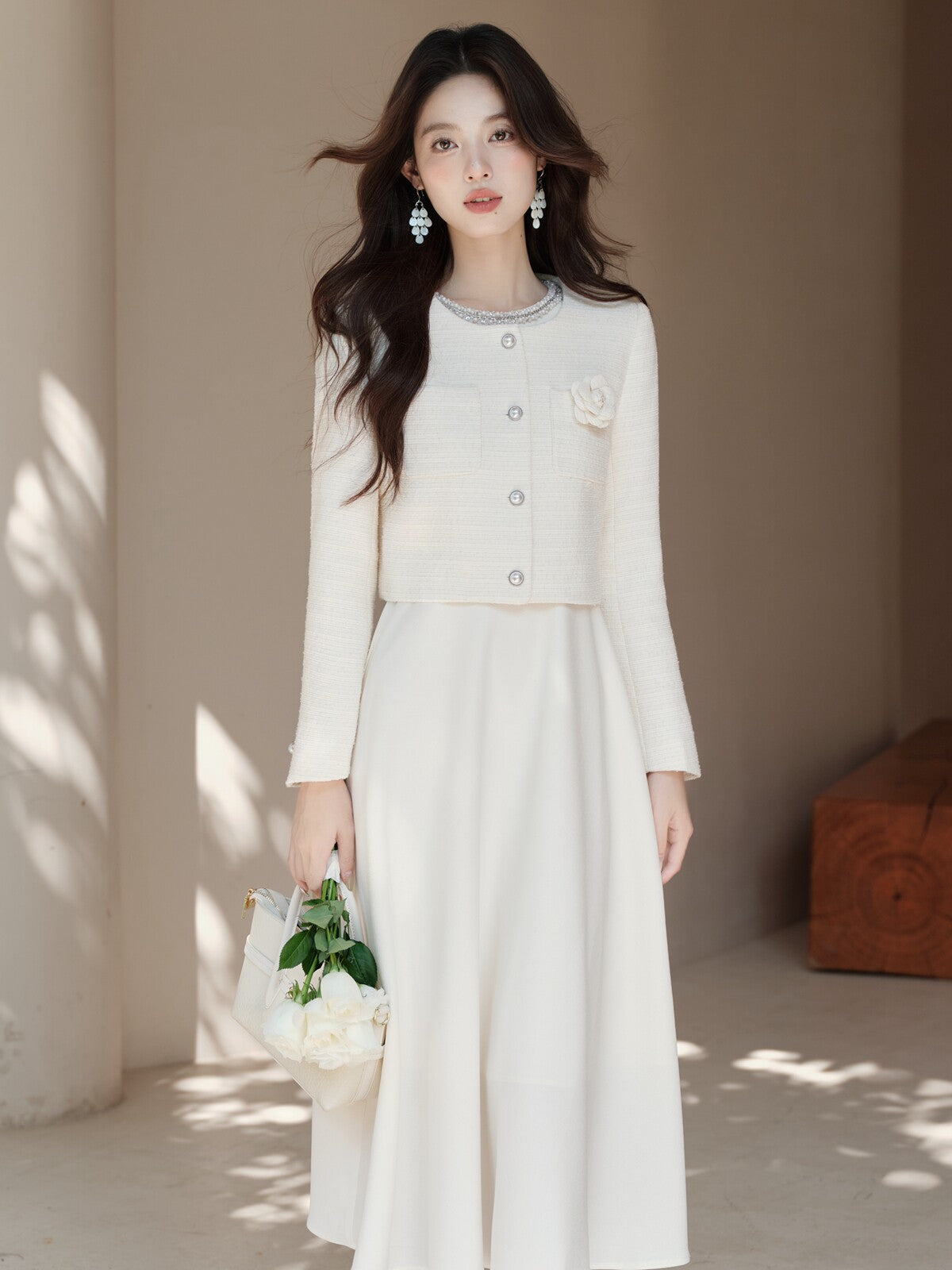 Elegant White Blazer + Dress 2pcs Set - Image 2