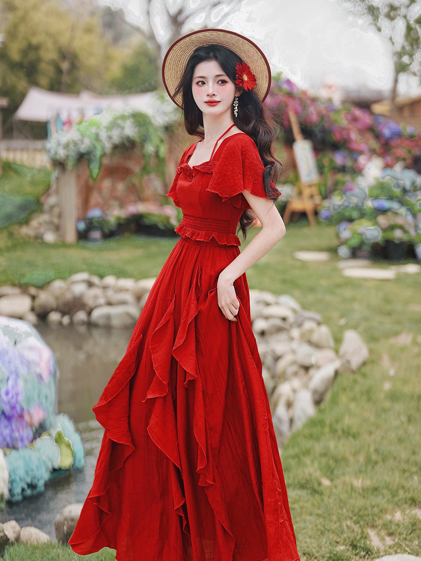 French Square Neck Ruffle Dress(Top+Skirt) - Image 4