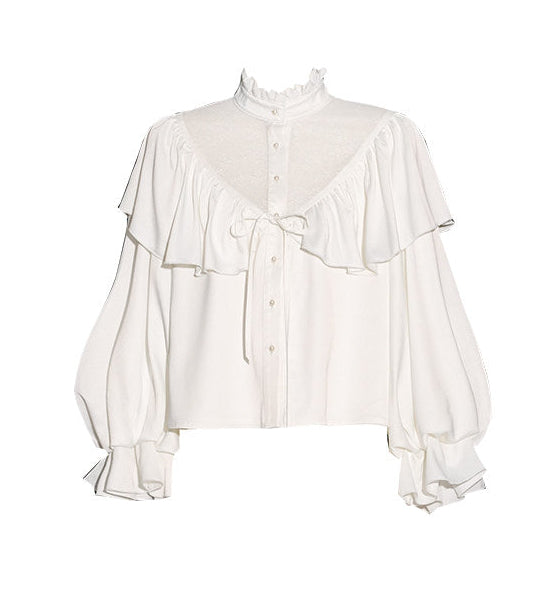 Vintage Royalcore Stand Collar Blouse + Lace Up Skirt - Image 9