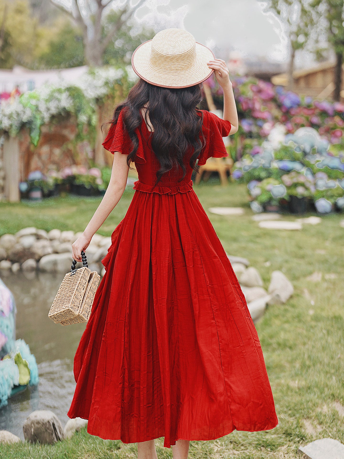 French Square Neck Ruffle Dress(Top+Skirt) - Image 3