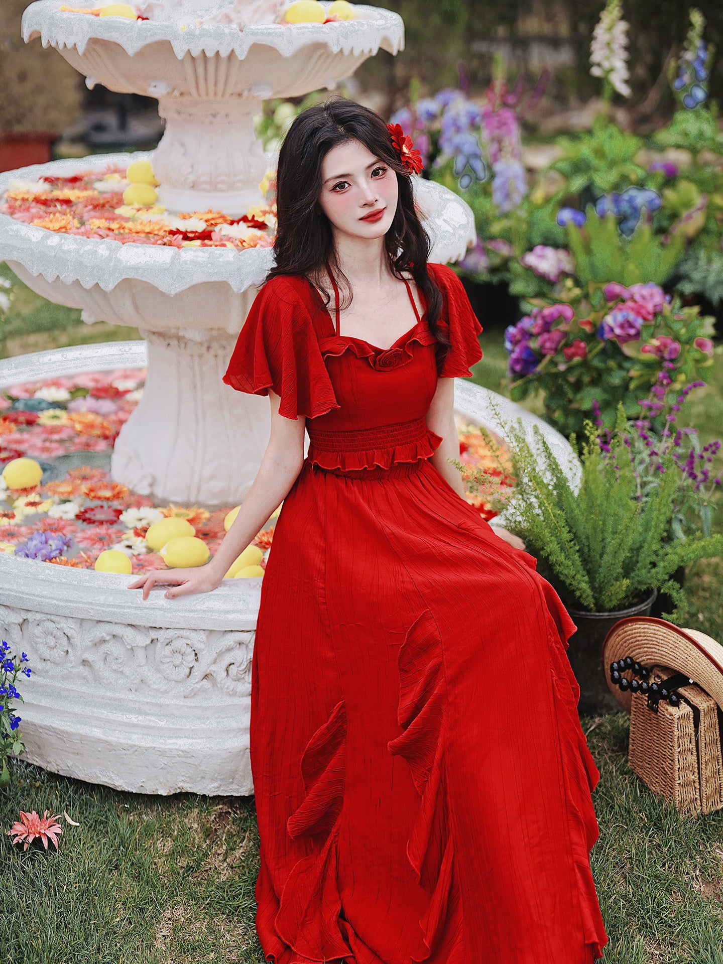 French Square Neck Ruffle Dress(Top+Skirt) - Image 2