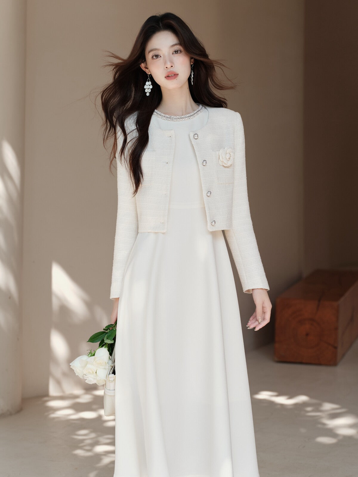 Elegant White Blazer + Dress 2pcs Set - Image 5
