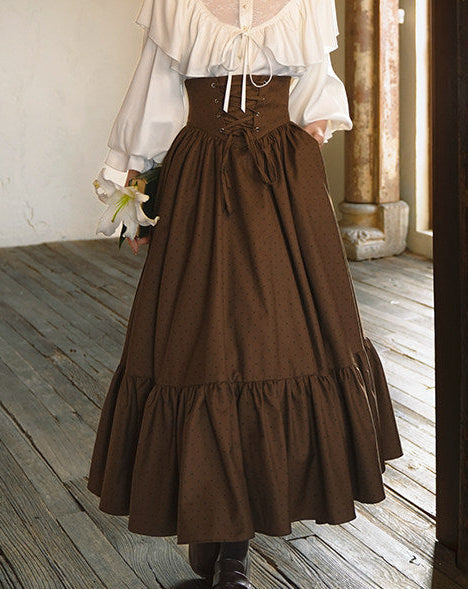 Vintage Royalcore Stand Collar Blouse + Lace Up Skirt - Image 8