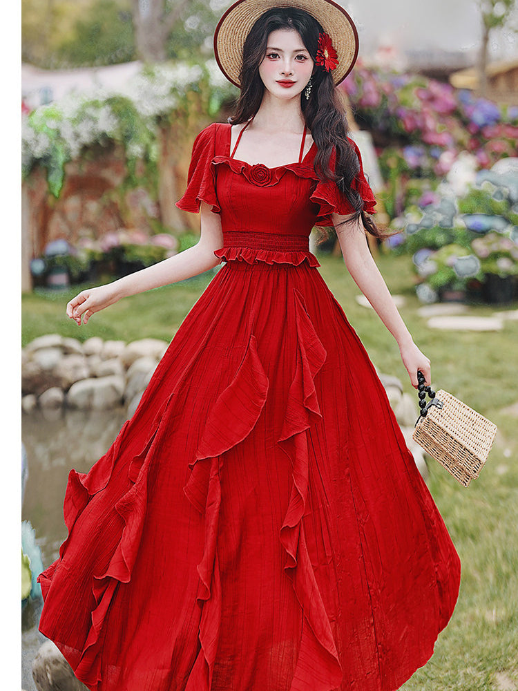 French Square Neck Ruffle Dress(Top+Skirt) - Image 7