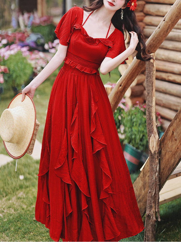 French Square Neck Ruffle Dress(Top+Skirt) - Image 12