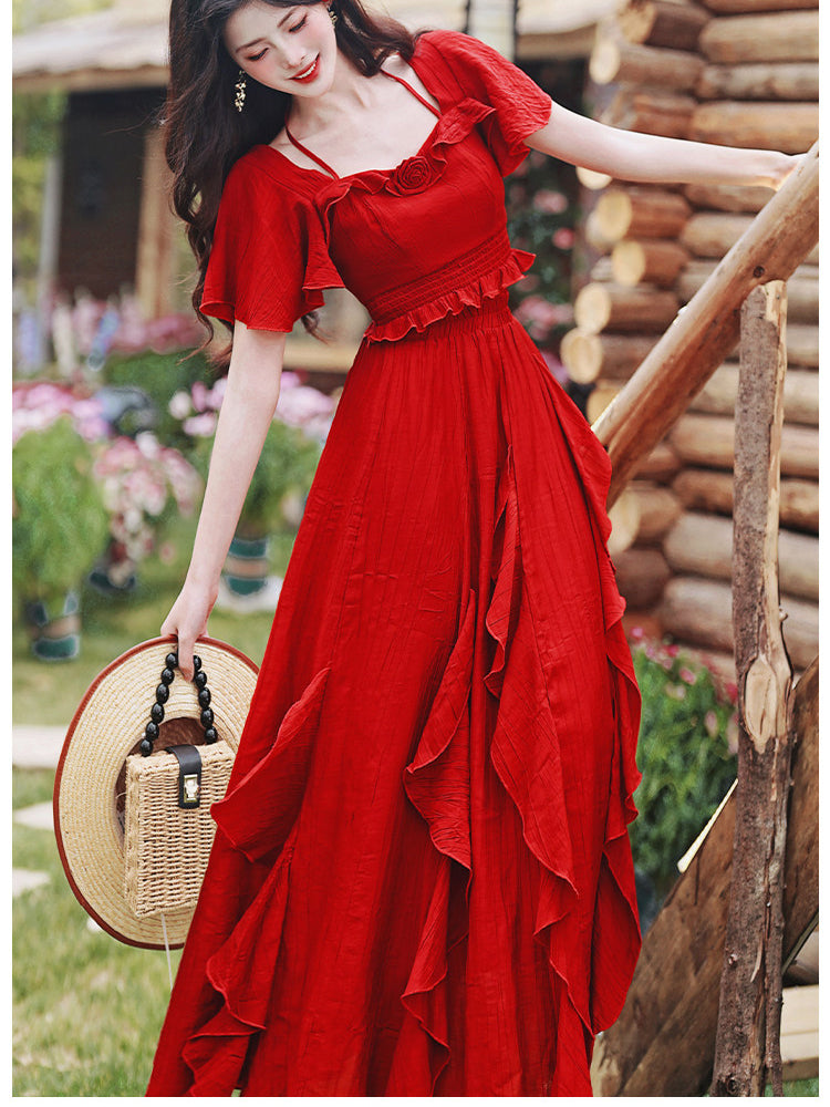 French Square Neck Ruffle Dress(Top+Skirt) - Image 11