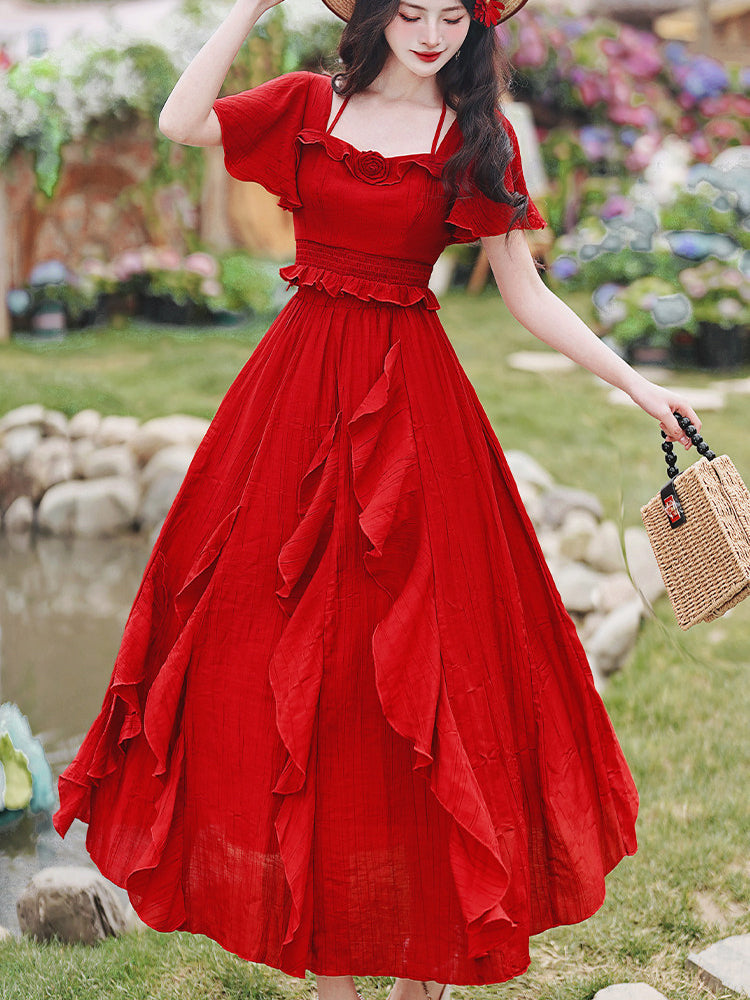 French Square Neck Ruffle Dress(Top+Skirt) - Image 10