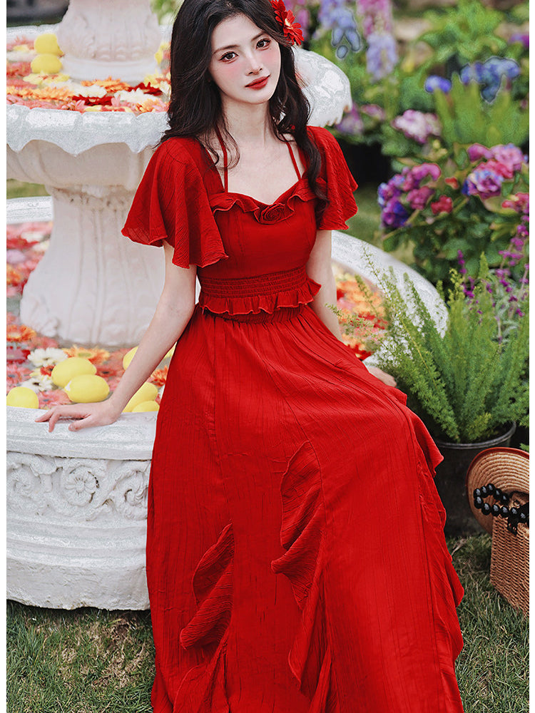 French Square Neck Ruffle Dress(Top+Skirt) - Image 6