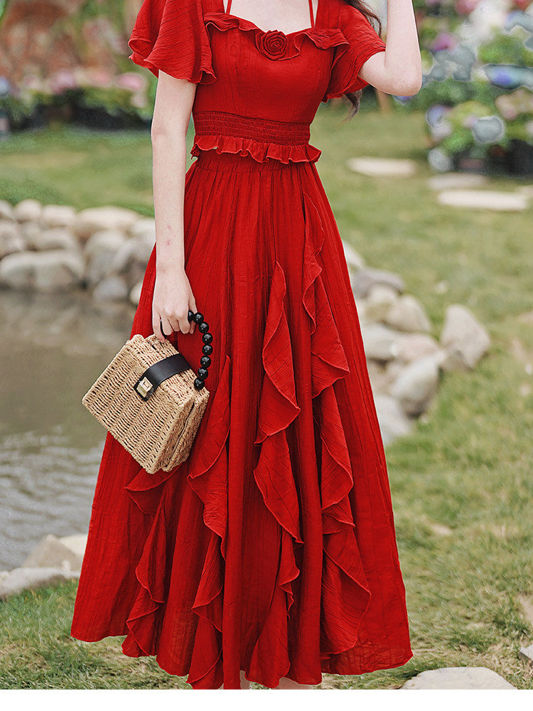 French Square Neck Ruffle Dress(Top+Skirt) - Image 9