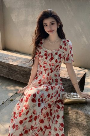 French Retro Floral Dress